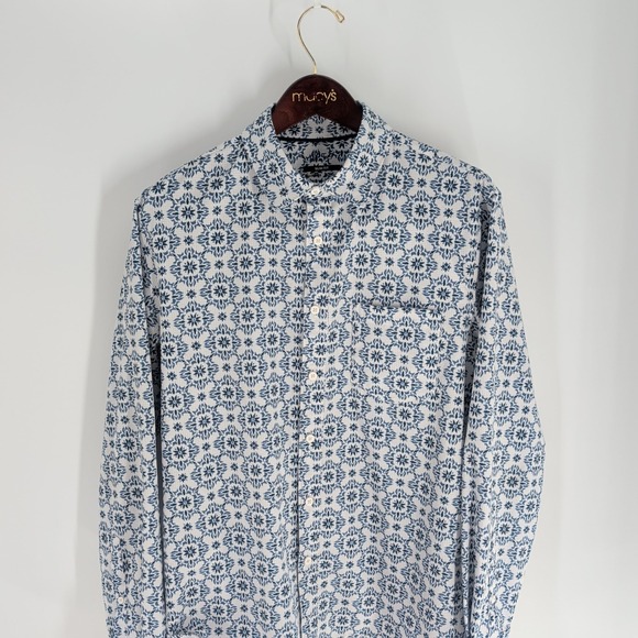 Other - APT 9 Mosaic Pattern Performance Slim Fit Button Up Shirt Blue White Size L